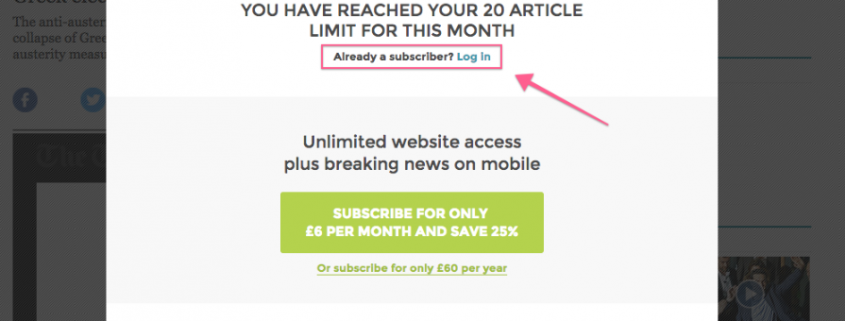 A paywall news website